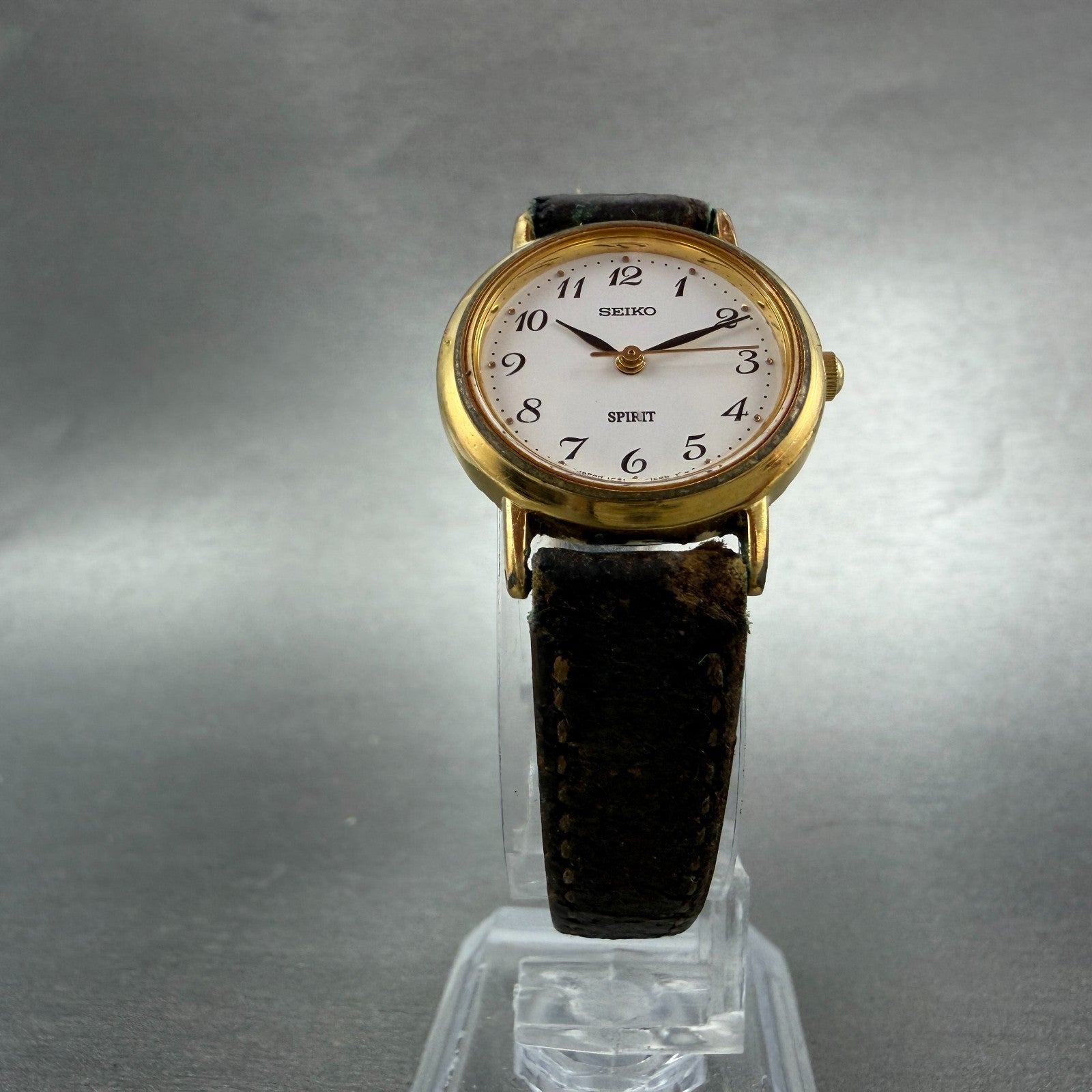 Seiko Spirit Watch Women 24mm White Dial Gold Tone Round 1F21-0H70 New Battery 45