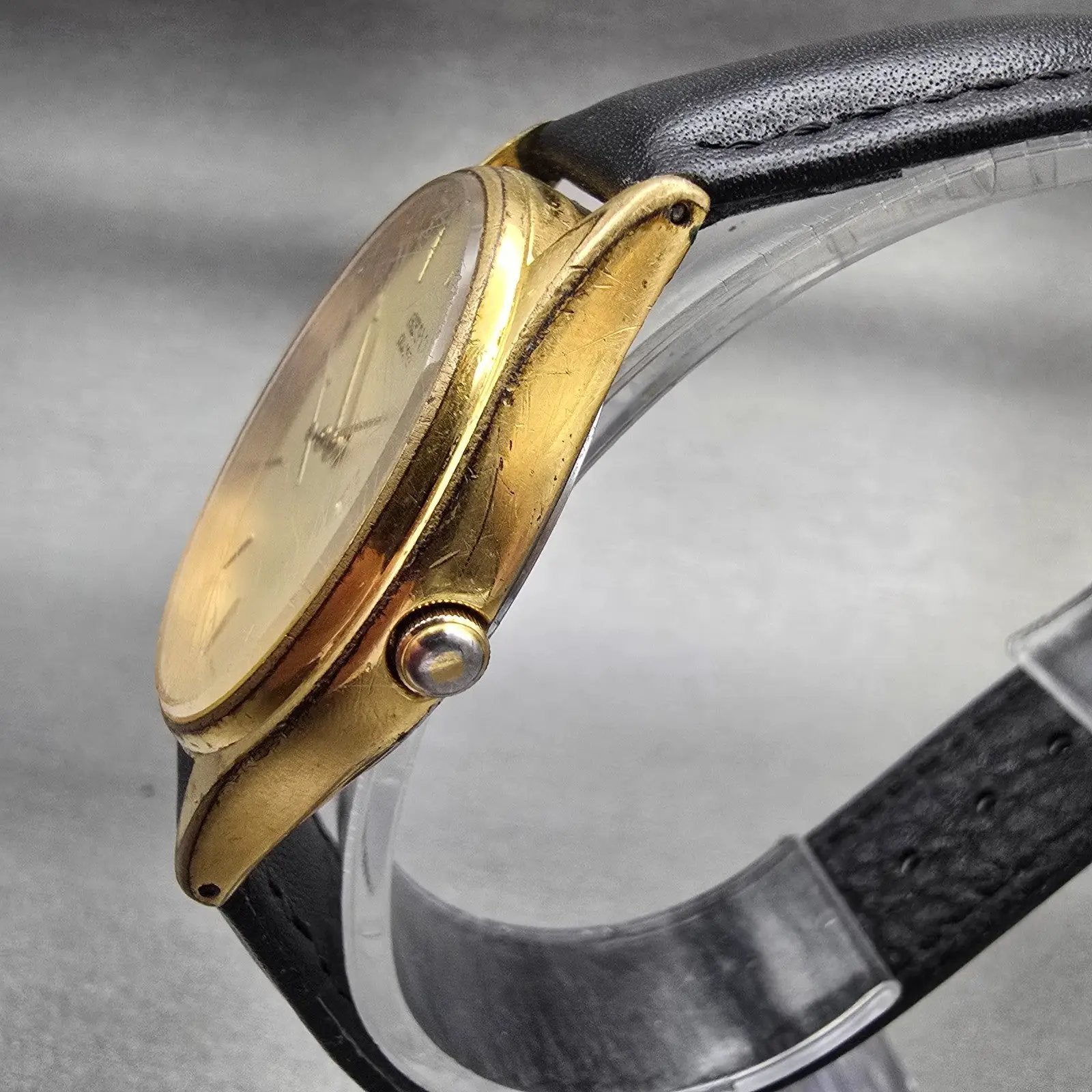 Seiko Watch Men 34mm Gold Dial Gold Tone Daydate Round 7N43-8A89 New Battery VTG2