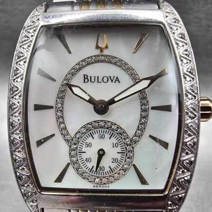 Bulova Watch Women 30mm MOP Dial Two Tone Diamonds Tonneau 98R004 New Battery1