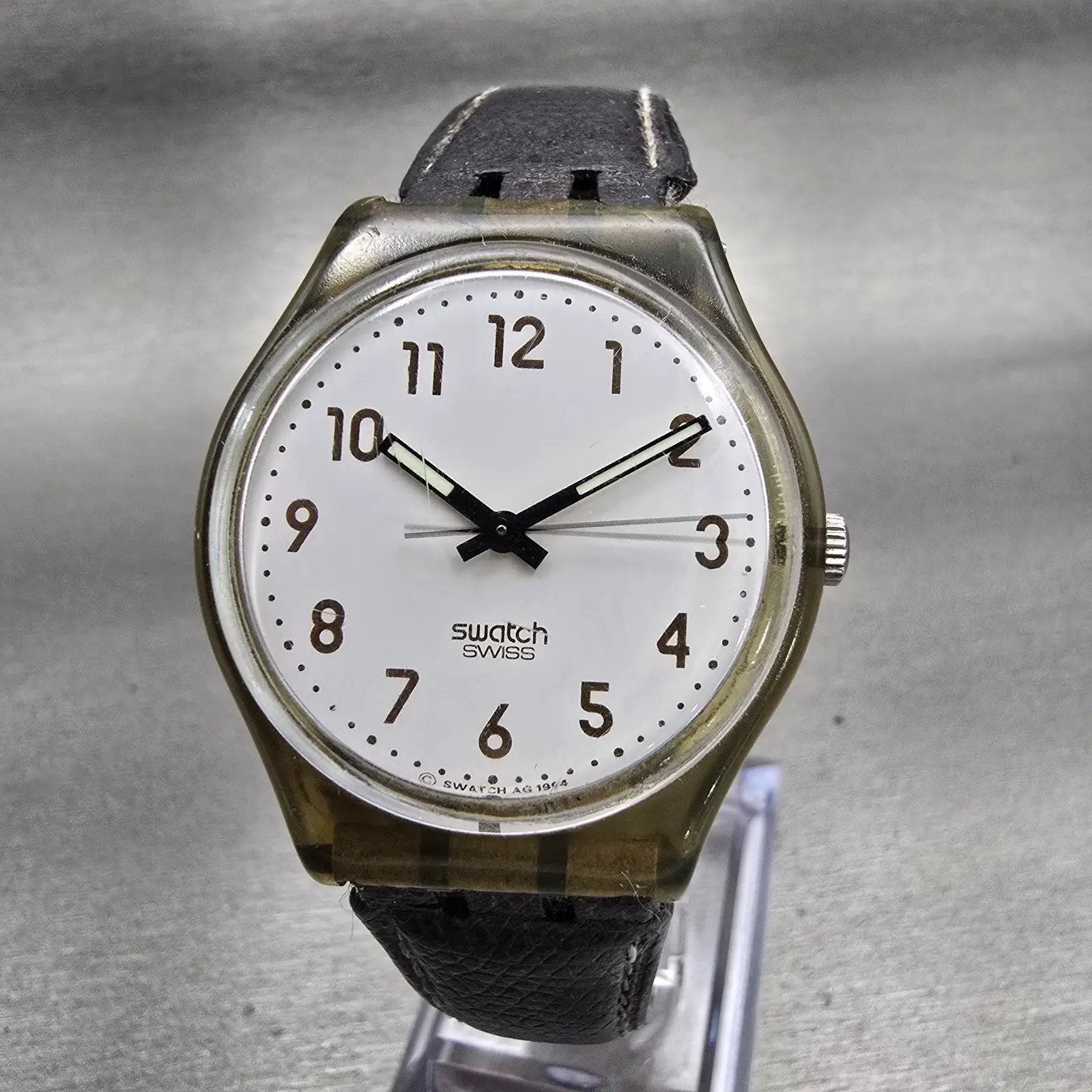 Swatch Watch Men 34mm White Dial Gray Tone Round GM132 READ!!! New Battery0