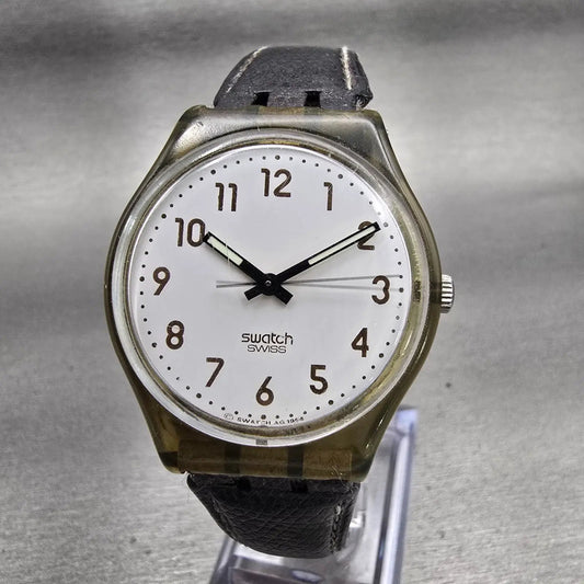 Swatch Watch Men 34mm White Dial Gray Tone Round GM132 READ!!! New Battery0