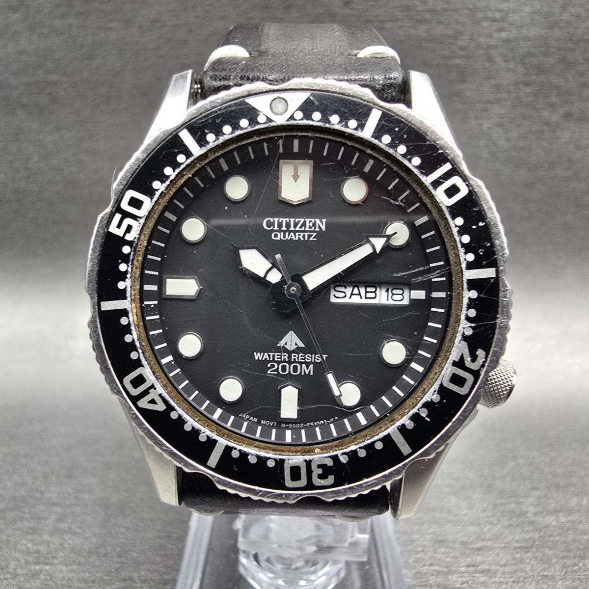 Citizen Dive Watch Men 37mm Black Dial Steel Daydate Round 5502-S012848 New Batt0