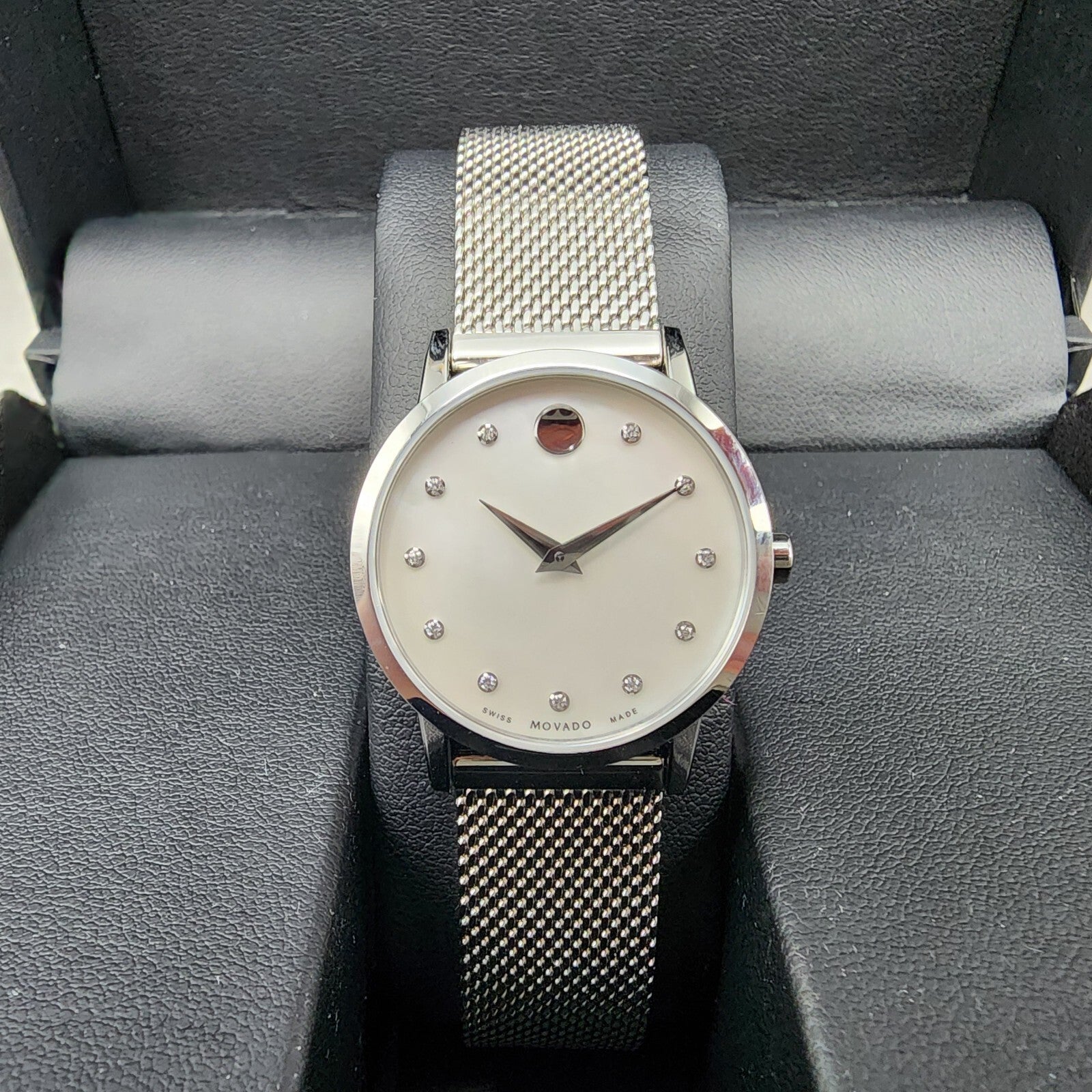 Movado Museum Watch Women 28mm MOP Dial Stainless Steel Diamond Markers New Bat0
