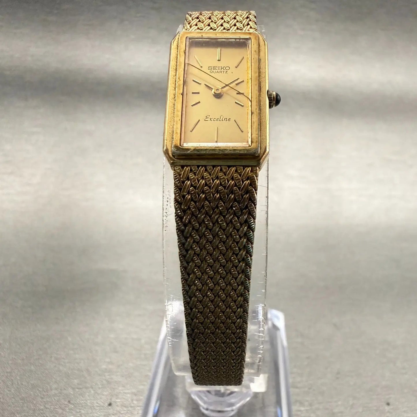 Seiko Exceline Watch Women 14mm Gold Dial Gold Tone Rectangle 8420-6540 New Batt5