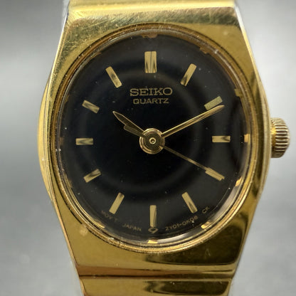 Seiko Watch Women 17mm Black Dial Gold Tone Round 2Y01-5089 New Battery1