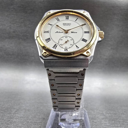 Seiko Silver Wave Watch Men 34mm White Dial Two Tone Round 2628-0060 New Battery5