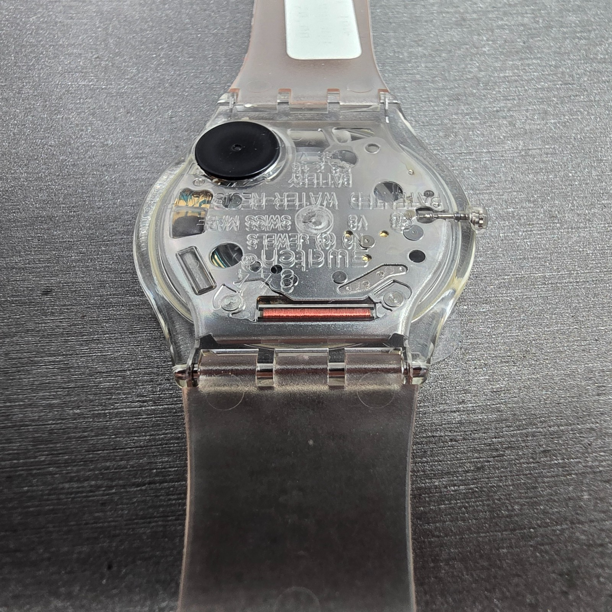 Swatch Jelly Skin Watch Men 34mm Skeleton Dial Clear Case SFK100 New Battery NOS14