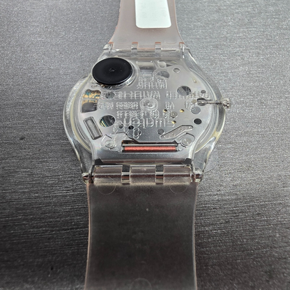 Swatch Jelly Skin Watch Men 34mm Skeleton Dial Clear Case SFK100 New Battery NOS14