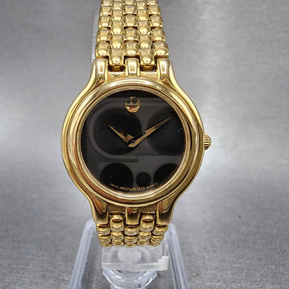 Movado Museum Watch Women 25mm Black Dial Gold Tone Round 87E3817 New Battery0