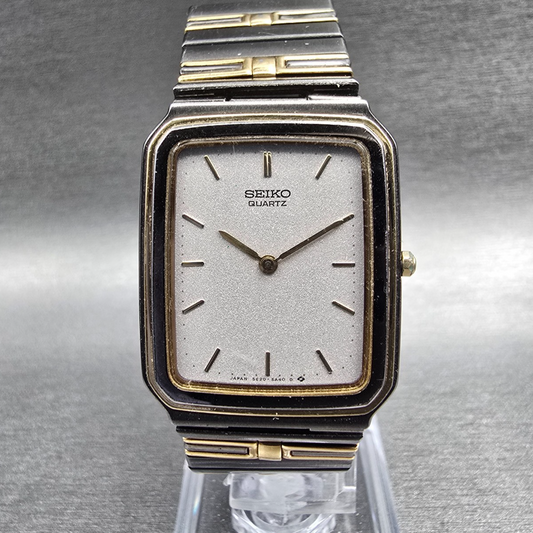 Seiko Tank Watch Men 26mm Silver Dial Two Tone Rectangle 5E20-5A40 New Battery0