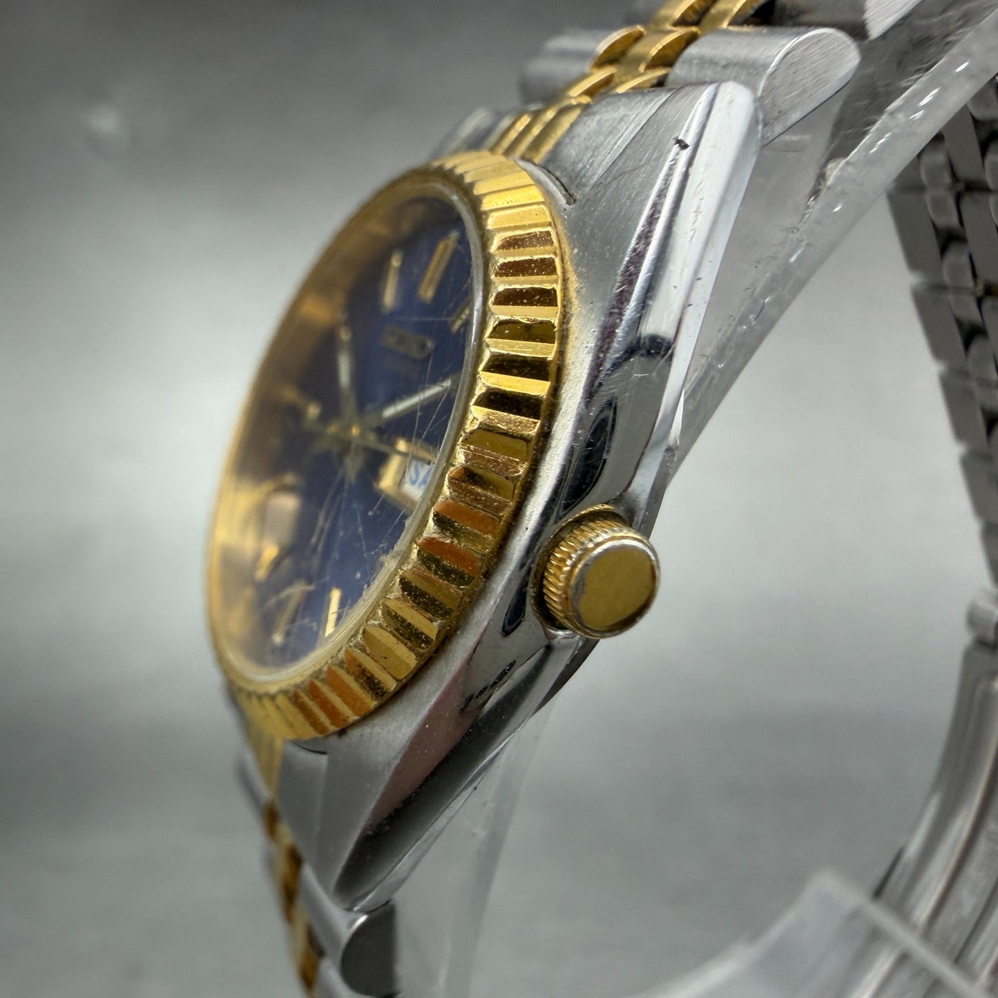 Seiko Watch Women 24mm Blue Dial Two Tone Daydate Round 7N83-0041 New Batt2