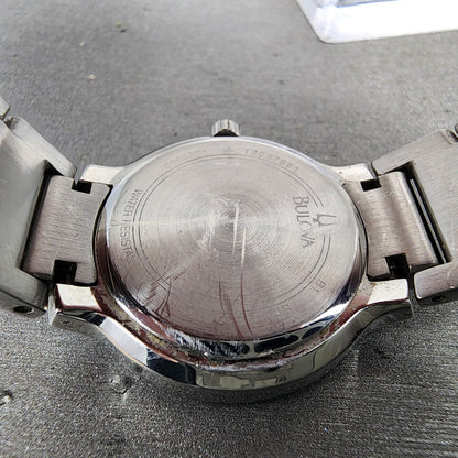 Bulova Diamond Watch Women 28mm MOP Dial Black Silver Tone Round 98P127 PARTS10