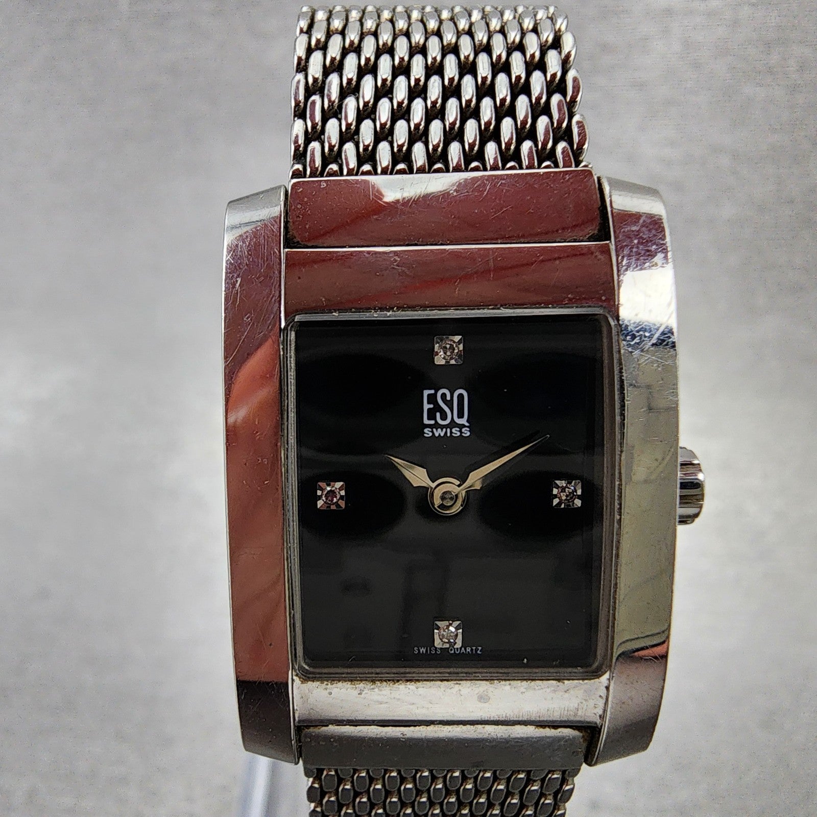 ESQ Tank Watch Women 21mm Black Dial Silver Tone Rectangle E5053 New battery1