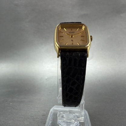 Citizen CQ Tank Watch Women 20mm Champagne Dial Gold Tone 3220-320697 NewBatt 605
