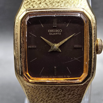 Seiko Watch Women 17mm Brown Dial Gold Tone Rectangle 2C20-5789 New Battery JP541