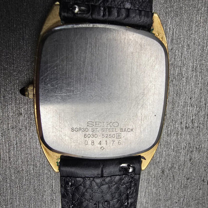 Seiko Watch Men 30mm Gold Dial Gold Tone Rectangle 6030-5250 New Battery Vintage10