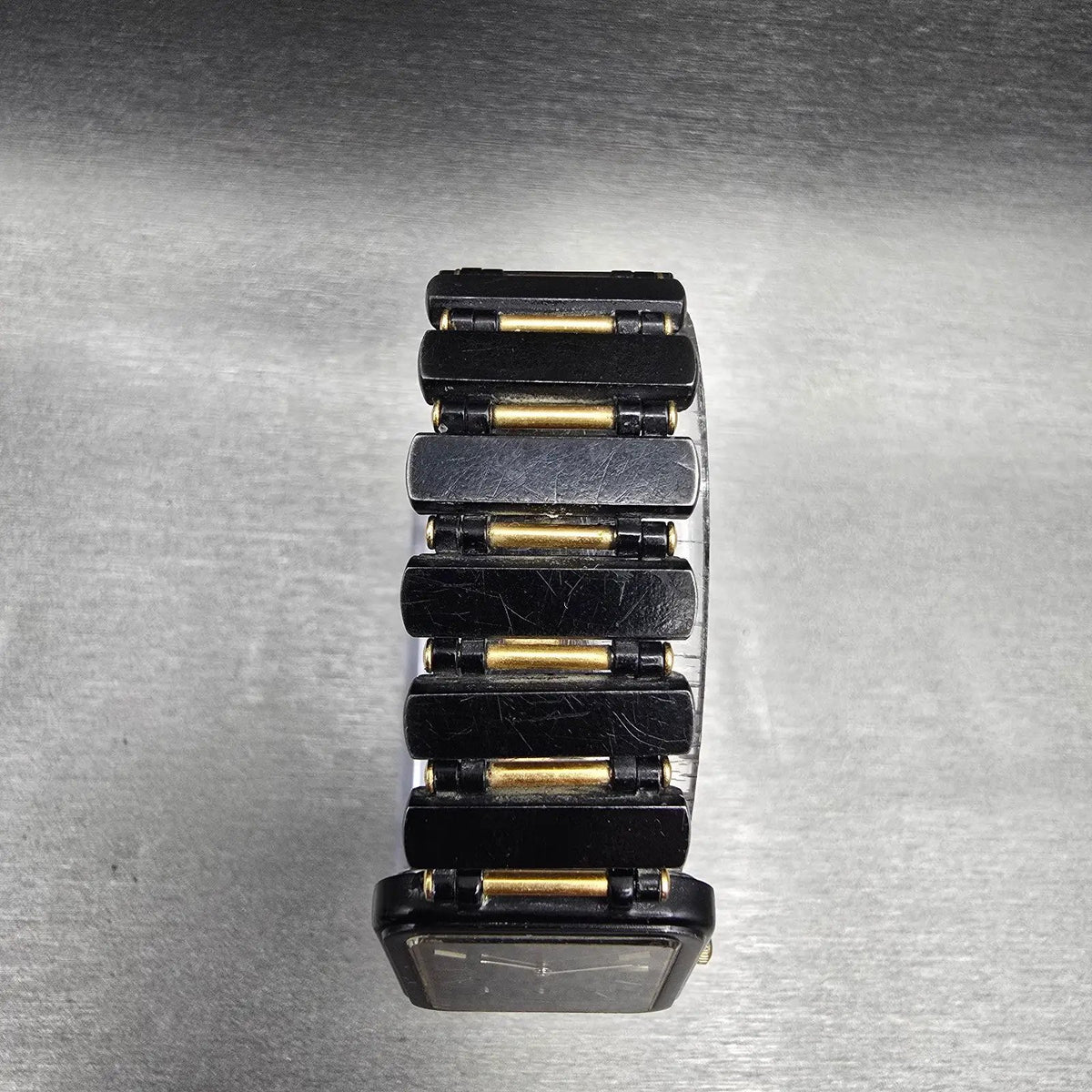 Seiko Tank Watch Men 24mm Black Dial Two Tone Rectangle 7320-5989 New Battery4