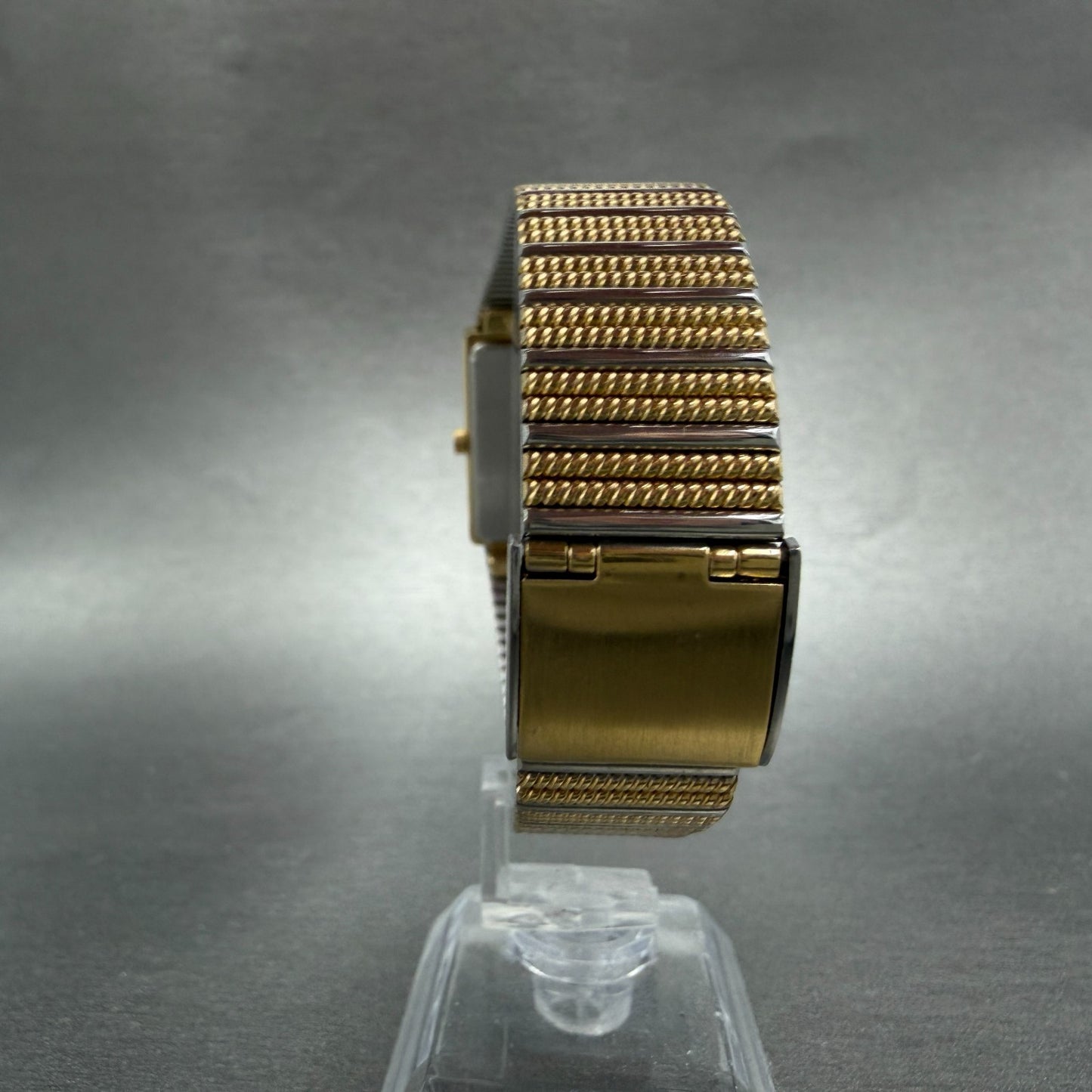 Seko Tank Watch Men 25mm Champagne Dial Two Tone Rectangle 7430-5740 New Battery7