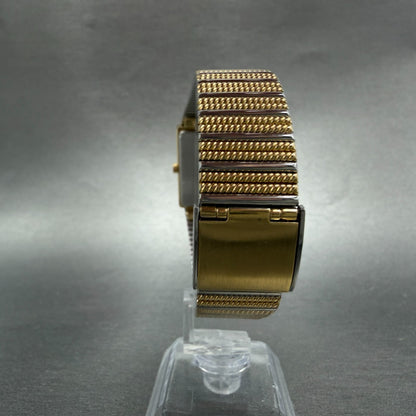 Seko Tank Watch Men 25mm Champagne Dial Two Tone Rectangle 7430-5740 New Battery7