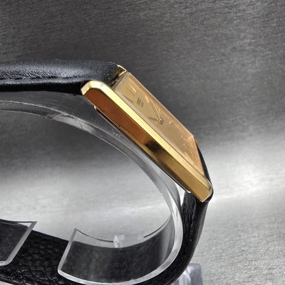 Seiko Tank Watch Men 25mm Gold Dial Gold Rectangle 5Y30-5069 New Battery VTG JP3