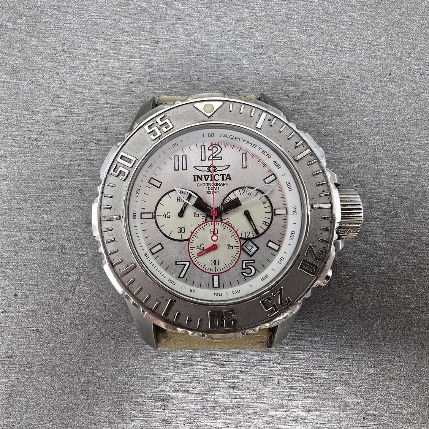 Invicta Chronograph Dive Watch Men 50mm Silver Dial Silver Tone Date 4667 NewBat0