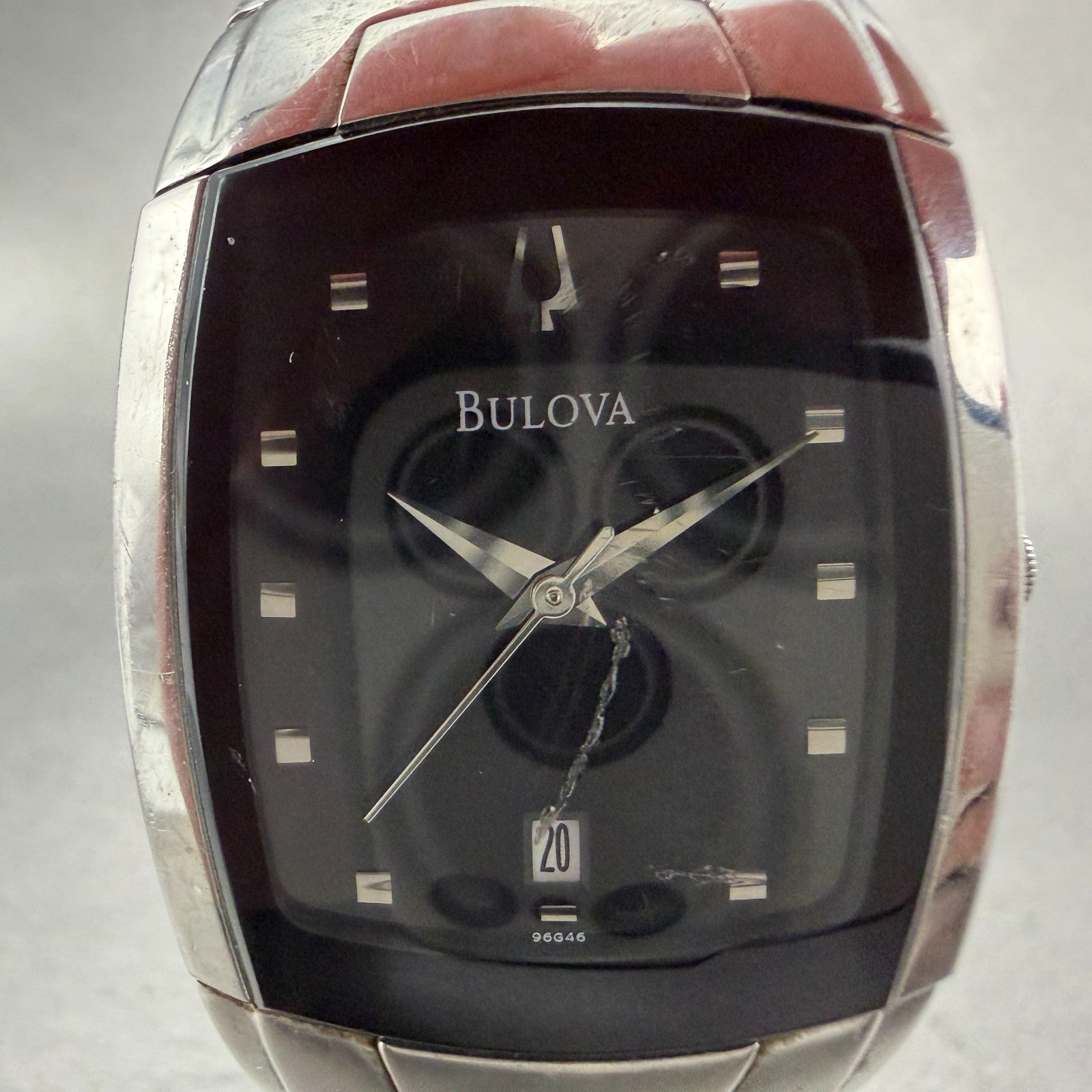 Bulova Tank Watch Men 30mm Black Dial Silver Tone Date 96G46 New Battery1