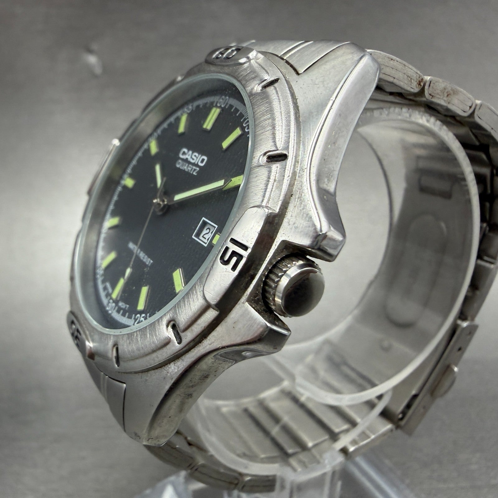 Casio MTP-1244 Dive Watch Men 41mm Black Dial Silver Tone Date Round New Batt 452