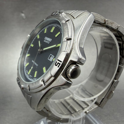 Casio MTP-1244 Dive Watch Men 41mm Black Dial Silver Tone Date Round New Batt 452