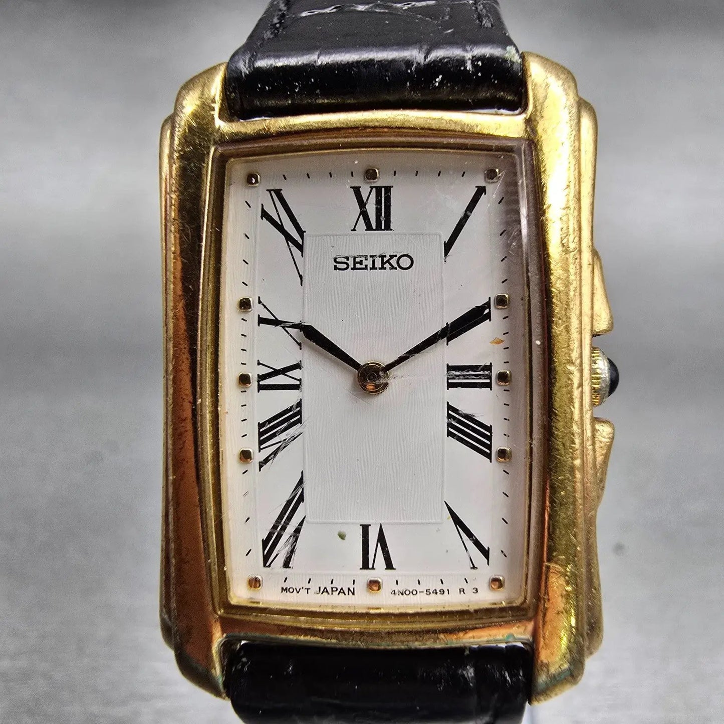 Seiko Tank Watch Women 21mm White Dial Gold Tone Rectangle 4N00-6950 New Battery1