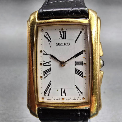 Seiko Tank Watch Women 21mm White Dial Gold Tone Rectangle 4N00-6950 New Battery1