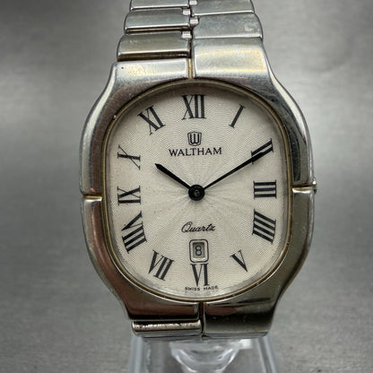 Waltham Watch Men 28mm Silver Dial Silver Tone Date Oval L760494 New Battery0
