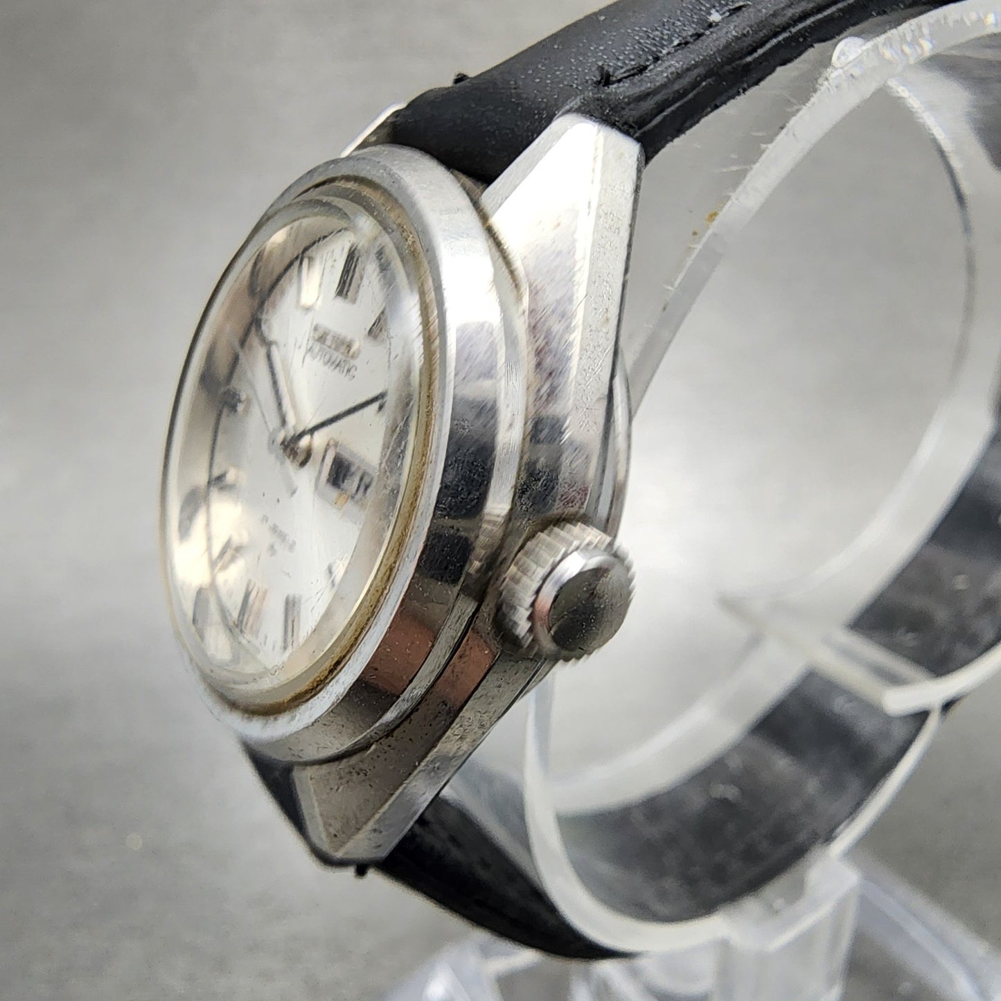 Seiko Automatic Watch Women 27mm Silver Dial Silver Tone Daydate Round Runs VTG2