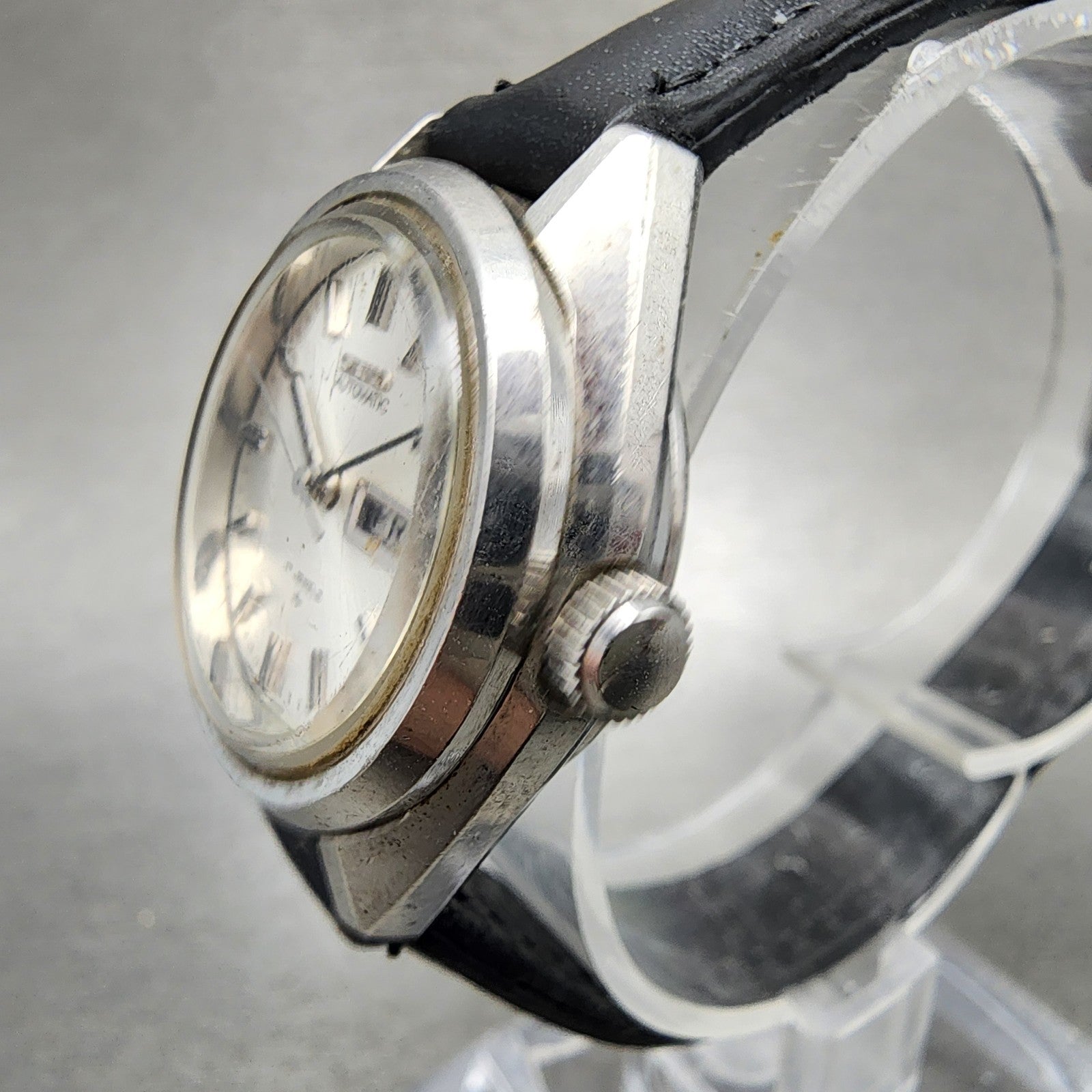 Seiko Automatic Watch Women 27mm Silver Dial Silver Tone Daydate Round Runs VTG2