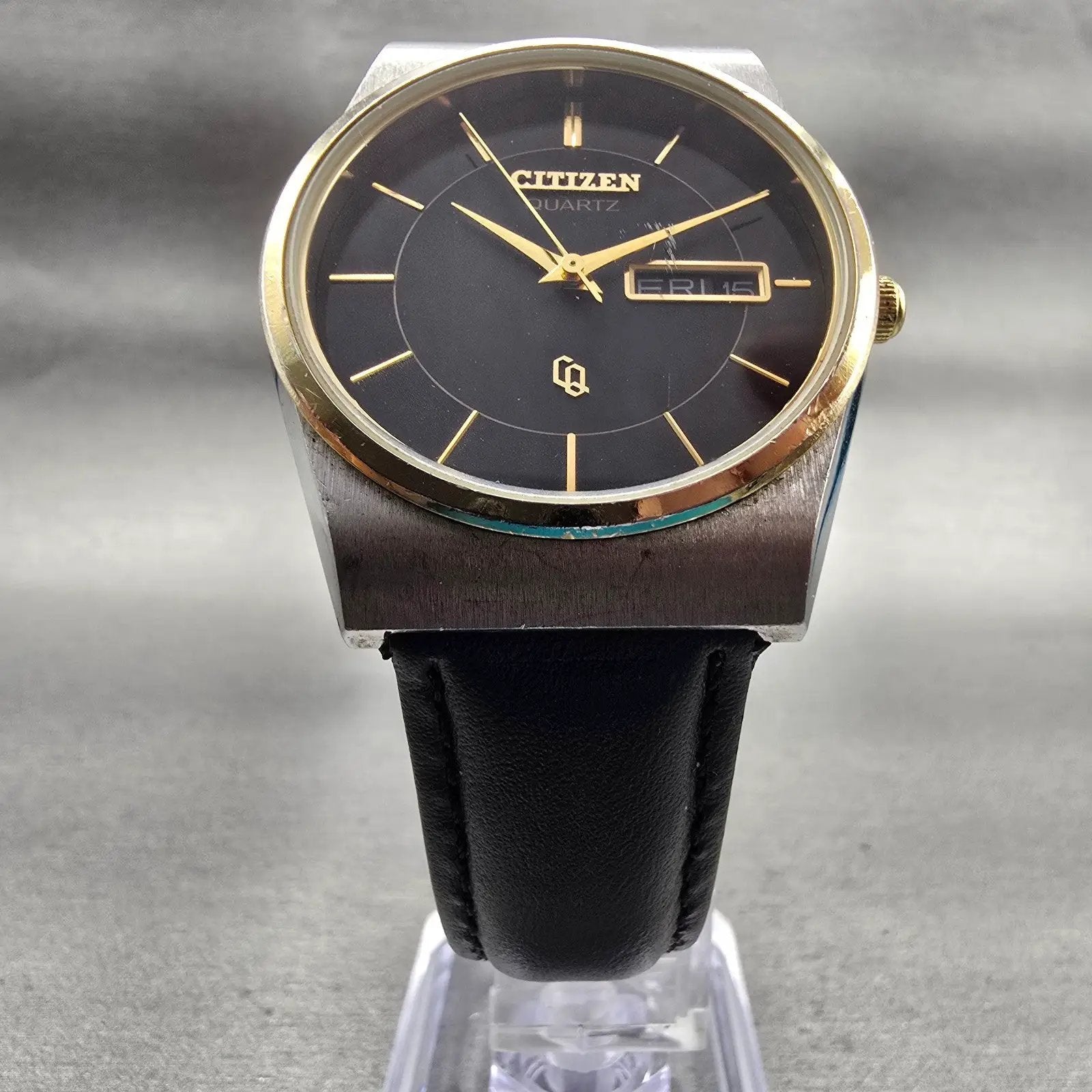 Citizen CQ Watch Men 34mm Black Dial Two Tone Daydate 6101-T15588 New Battery5