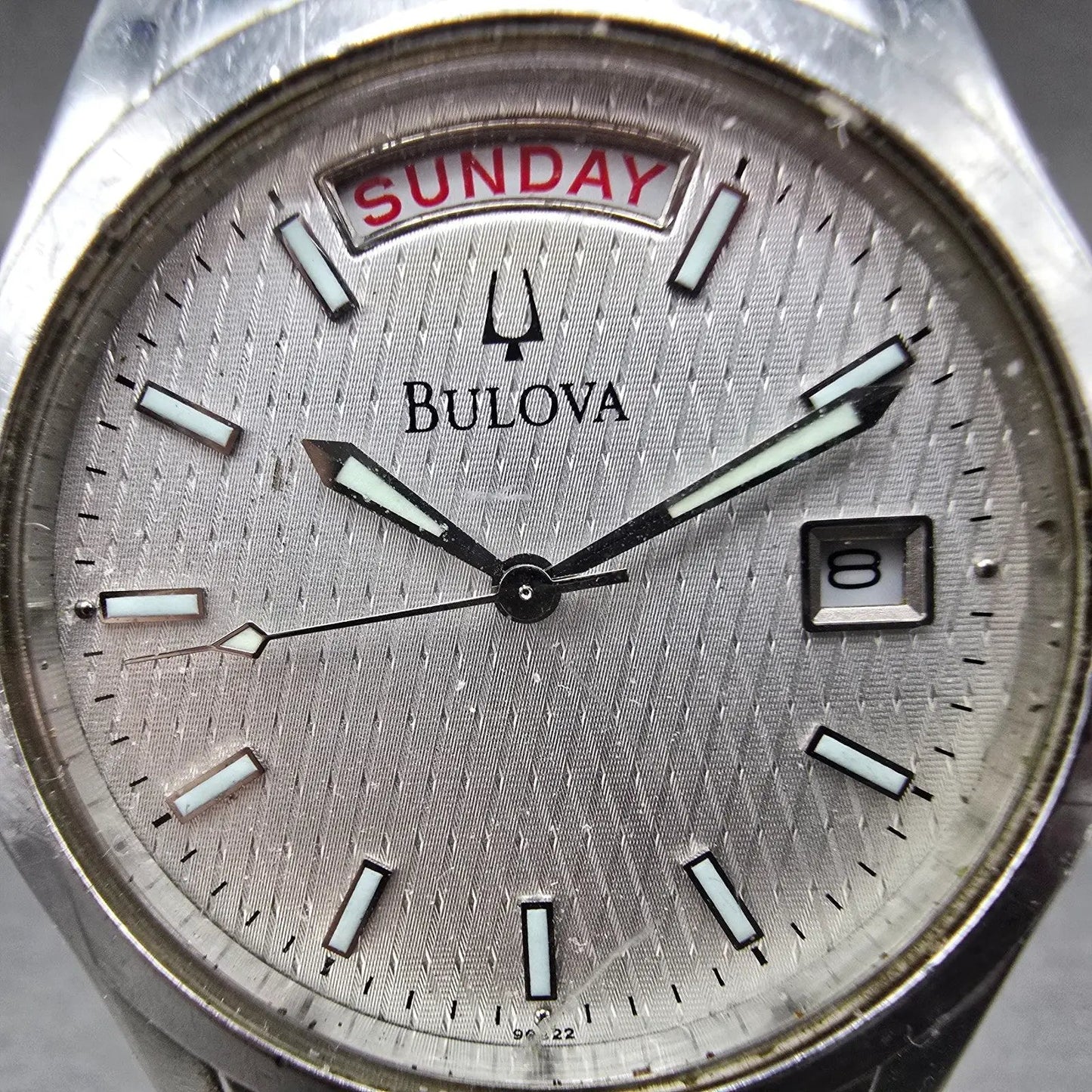 Bulova Watch Men 36mm Silver Dial Silver Tone Daydate Round 96C22 New Battery1