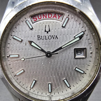 Bulova Watch Men 36mm Silver Dial Silver Tone Daydate Round 96C22 New Battery1
