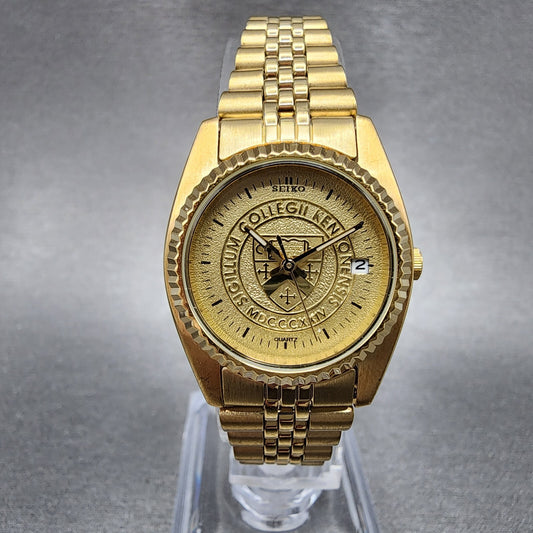 Seiko Watch Women 24mm Gold Dial Gold Tone Daydate Round 7N830041 Sigllum Runs0