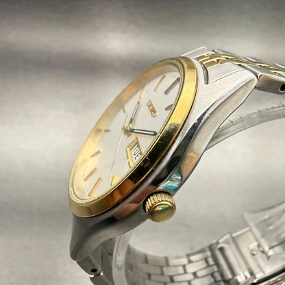 Seiko Watch Men 37mm Silver Dial Two Tone Daydate Round 7N43-9048 New Battery2