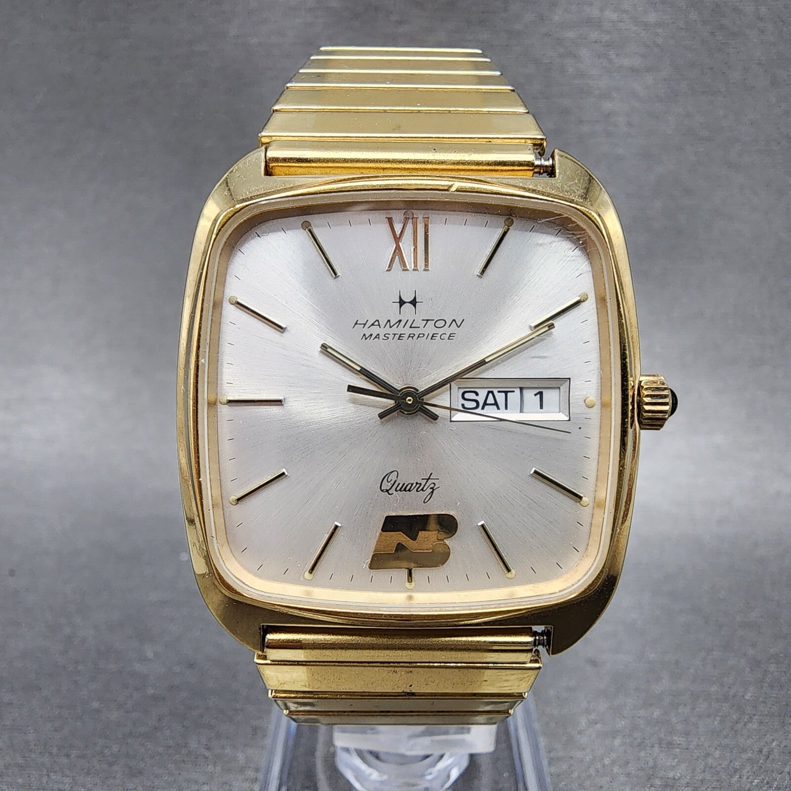 Hamilton Masterpiece Watch Men 32mm Champagne Dial Gold Tone Daydate New Battery0