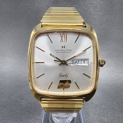 Hamilton Masterpiece Watch Men 32mm Champagne Dial Gold Tone Daydate New Battery0