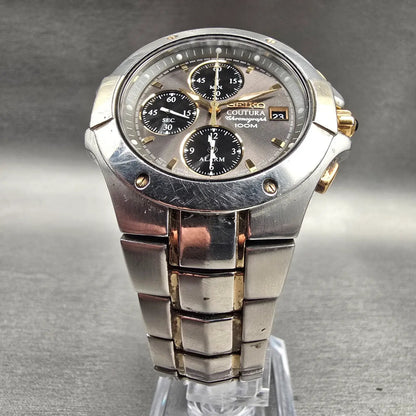Seiko Coutura Chronograph Watch Men 39mm Gray Dial Two Tone Date 7T62-0FA0 Works5