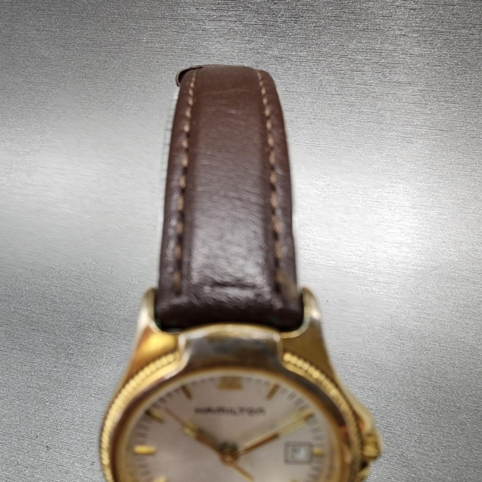 Hamilton Watch Women 26mm Silver Dial Gold Tone Date Round 8460 PARTS5