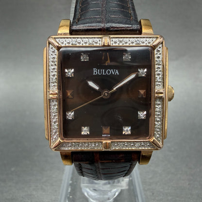 Bulova Watch Women 26mm Brown Dial Rose Gold Tone Rectangle 98R134 New Battery0