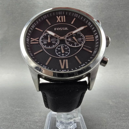 Fossil Flynn Chronograph Watch Men 48mm Black Dial Steel Round BQ-1130 New Batt5