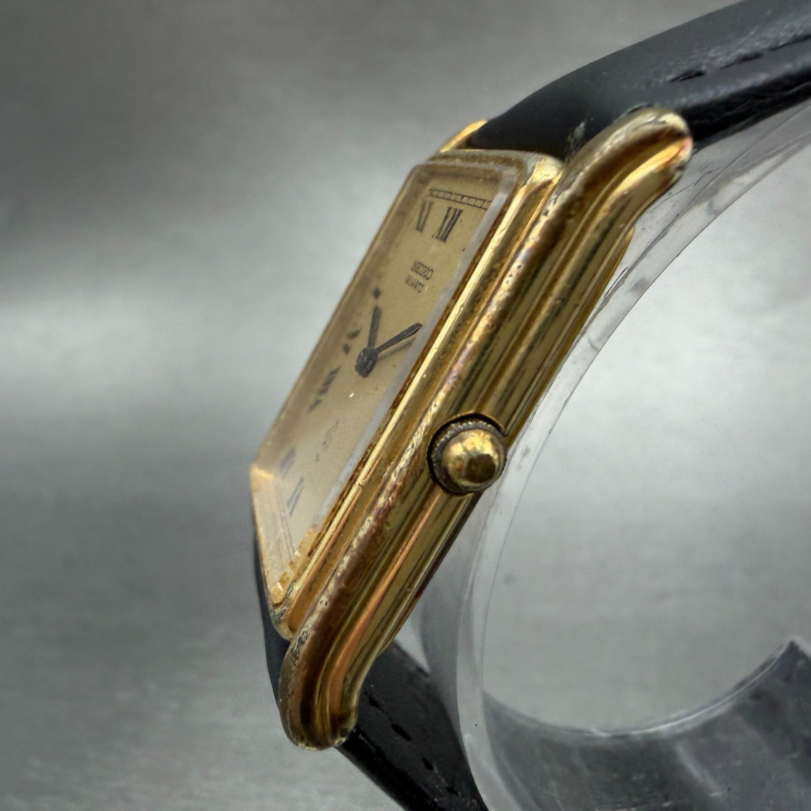 Seiko Tank Watch Men 24mm Champagne Dial Gold Tone Rectangle 43-3380 New Battery2