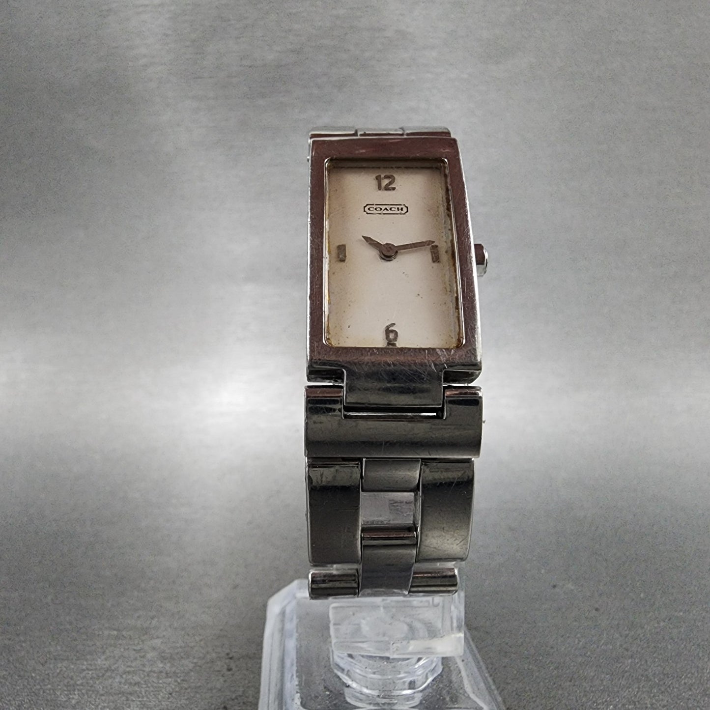 Coach Tank Watch Women 18mm White Dial Silver Tone Rectangle W040 New Battery5