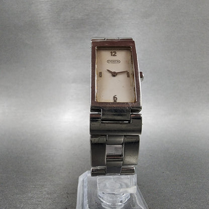 Coach Tank Watch Women 18mm White Dial Silver Tone Rectangle W040 New Battery5