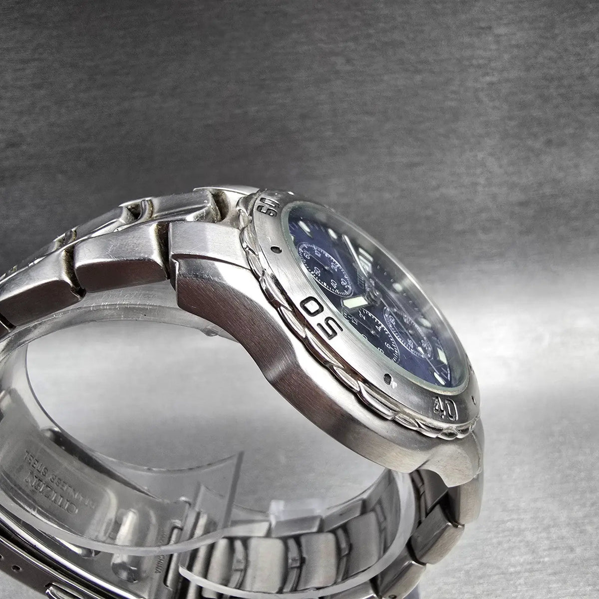 Citizen Chronograph Watch Men 42mm Blue Dial Silver 0510-S92294 New Battery JP3
