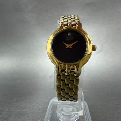 Citizen Watch Women 22mm Black Dial Gold Tone Round 1020-S54554 New Battery5