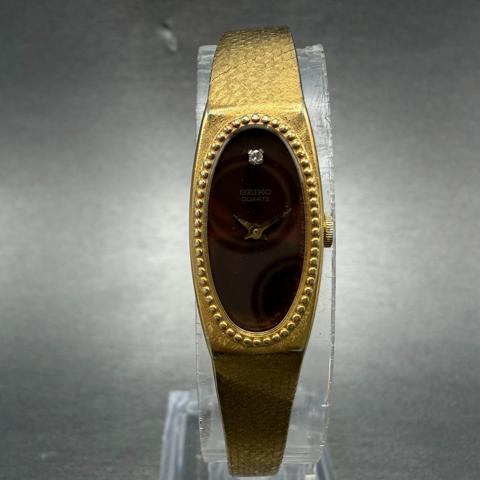 Seiko Tank Watch Women 13mm Brown Dial Gold Tone Oval 1320-5279 New Battery0